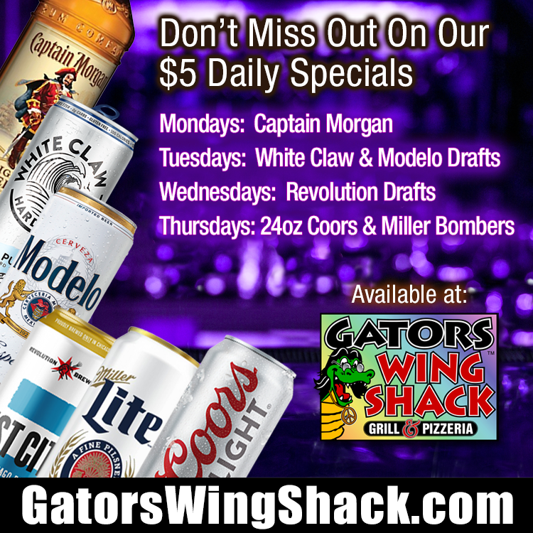 Don't Miss Gators Wing Shack's $5 Daily Drink Specials