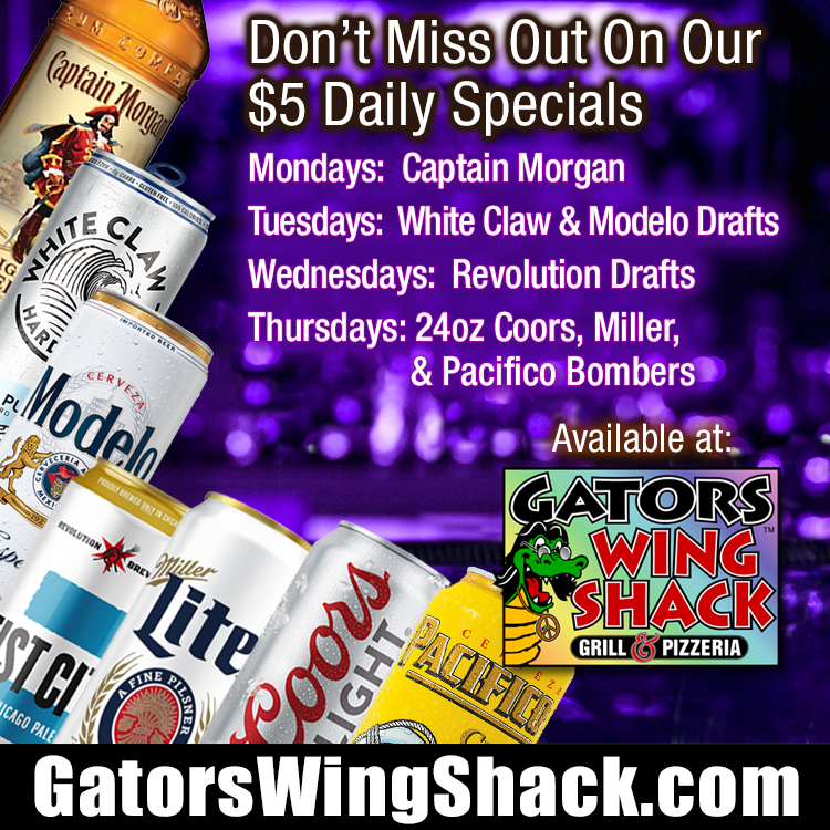 Don't Miss Gators Wing Shack's $5 Daily Drink Specials